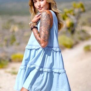 Three Birds Nest: Gracie Tiered Ruffle Dress - Denim (M)